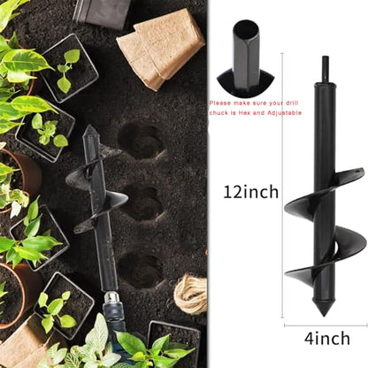 TCBWFY 4x12 Inch Garden Auger Drill Bit for Planting, Spiral Hole Digger for Flower Bulbs, Bedding Plants and Seedlings, Earth Auger with Hex Shank for Adjustable Drill Chucks - size: 4"x12"-Black