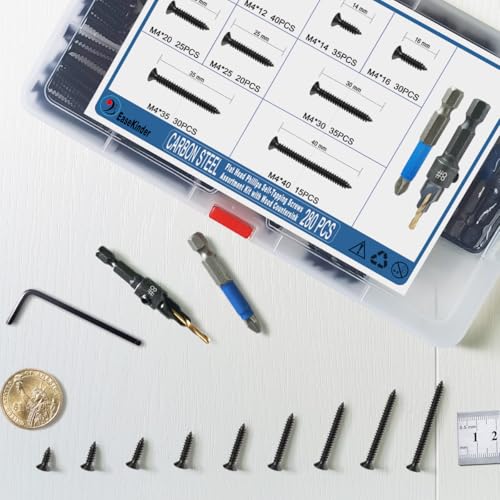 280PCS Wood Screws Assortment Kit, #8 Self Tapping Screw Set (9 Sizes) - size: CSQ235 M4