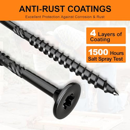 #10 x 3” Deck Screws, 108Pcs Star Drive Wood Screws - color: Black, size: 3 Inch