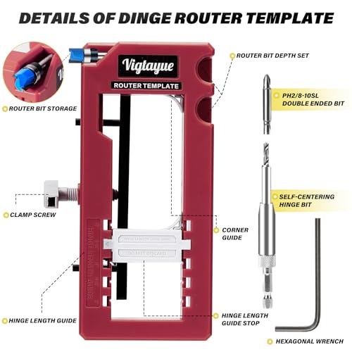 Door Hinge Jig Router Template for Woodworking - color: Dark Red