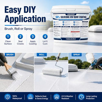 1 Gallon 100% Silicone RV Roof Coating White for Waterproof Roof Repair