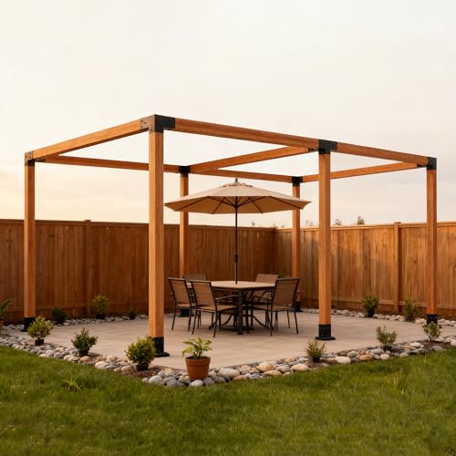 Pergola Kit with 3-Way Brackets & 4-Way Corner Brackets - size: 18-Pc Flat kit: 4P 3-Way+2P 4-Way+ 6P Base&Cover