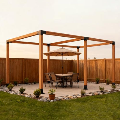 Pergola Kit with 3-Way Brackets & 4-Way Corner Brackets - size: 18-Pc Flat kit: 4P 3-Way+2P 4-Way+ 6P Base&Cover