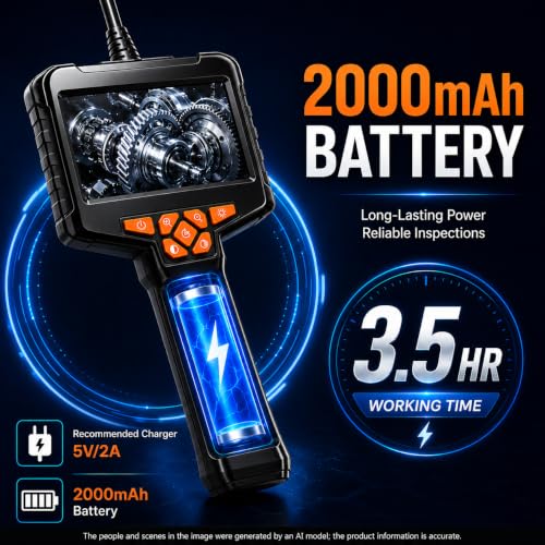 50FT Borescope Camera with Light, 4.3" Screen Inspection Camera, No WiFi - style: 50FT 4.3" Single Lens