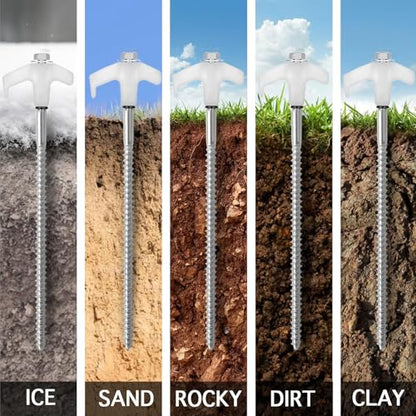 8" Heavy Duty Screw in Tent Stakes 12 Pack Drill in Ground Anchors - color: White