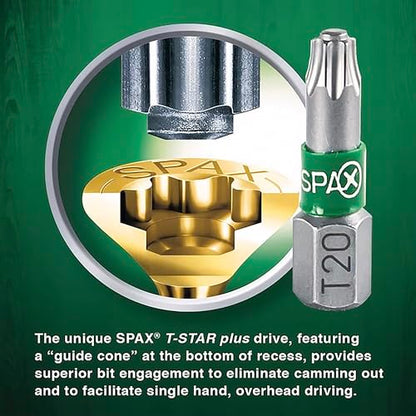 SPAX #8 x 1-1/2" Interior Flat Head Wood Screws Construction Framing Torx T-Star Plus (2500 EA) Bulk Pail Includes 4 Bits Countersunk Flush Finish - size: #8 x 1-1/2"