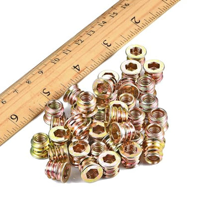 300Pcs 1/4"-20x10mm Hex Nut Inserts Wood Threaded Fastener for Furniture - color: 300 Pcs 1/4"-20 x 10mm