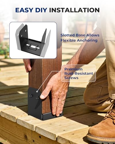 4 PCS 6x6 Post Base Brackets Black Coated for Deck Pergola Gazebo - color: Black