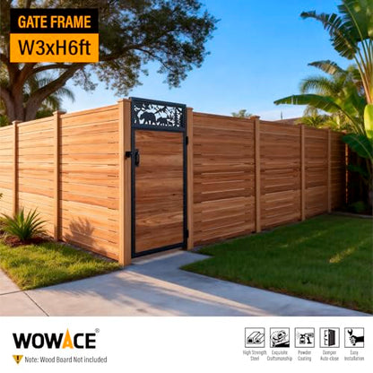 3x6FT Fence Gate Frame Kit 201 Stainless Steel Heavy Duty Garden Gates Anti-Sag Backyard Front Gate Reinforcement Hardware, Left/Right Mount (No Wood Planks Included) - color: W3xH6ft-Bear
