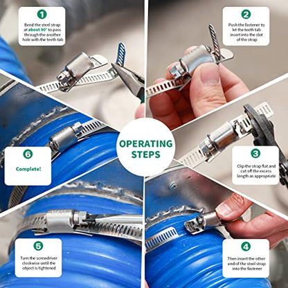 OURU 30FT Hose Clamps 304 Stainless Steel,DIY Metal Strap with 15 Fasteners - size: 30FT Metal Strapping+15 Fasteners