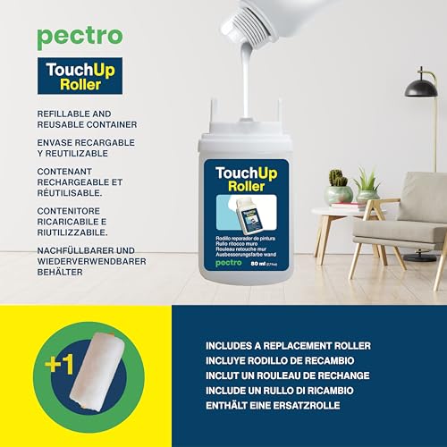 Wall Touch Up Paint Roller - White Wall Repair Paint for Touch Ups, cover Moisture Stains and Scratch Marks, Rechargeable with Replacement Roller Included – 2,7fl.oz./80ml (1)