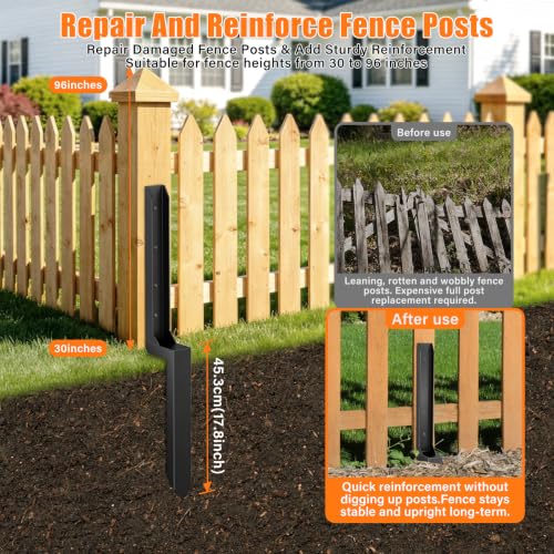 1 Pcs Fence Post Repair Kit,4×4/6x6 Fence Post Support,Heavy Duty Post Anchor Ground Spike with One-Piece Steel Anchor & Stakes for Repair Tilted, Broken Wood Fence Post