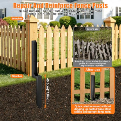 1 Pcs Fence Post Repair Kit,4×4/6x6 Fence Post Support,Heavy Duty Post Anchor Ground Spike with One-Piece Steel Anchor & Stakes for Repair Tilted, Broken Wood Fence Post