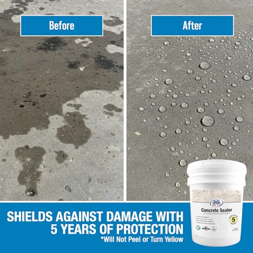 Rain Guard Concrete Sealer 5 Gallon | Ready to Use | Natural Finish | Deep Penetrating Protection Against Water and Salt Damage for All Concrete Surfaces | Silane/Siloxane Waterproofer - size: 5 Gallons