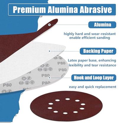 15 PCS 9 Inch 10 Hole Sanding Discs, 80 Grit Hook and Loop Round Sandpaper - color: 80Grit 15PCS