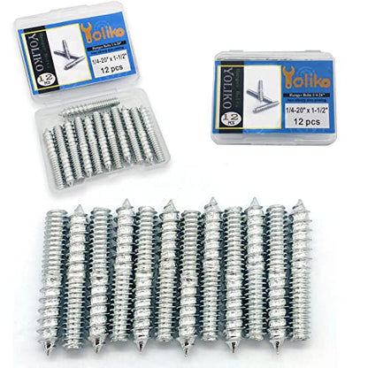 12 Pack 1/4-20 x 1-1/2 Inch Silver Hanger Bolts 1/4-20" Double Headed Bolts 1/4 Wood Dowel Screw Self-Tapping Screw Hanger Bolts for Furniture Screws Double Screw Threaded Rods Bolt 37mm length - size: Silvery 1/4-20"x1-1/2"-12PCS