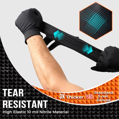 ANBOSON 10 Mil Heavy Duty Diamond Texture Nitrile Gloves, Large, 100 Ct - color: Black of 100, size: Large