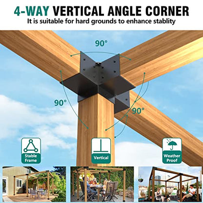 2 Pack Pergola Brackets 4x4 Pergola Kit 4-Way T Brackets Corner Bracket/ Gazebo Kit Post Base for 4x4'' (Actual 3.5x3.5 in) Wooden Beams Lumber Gazebos Patio Pergola Sheds - size: 2P 4-Way Bracket +1P Base
