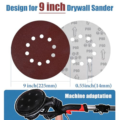 15 PCS 9 Inch 10 Hole Sanding Discs, 80 Grit Hook and Loop Round Sandpaper - color: 80Grit 15PCS