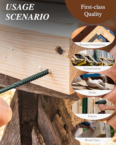 50Pcs #14 x 8 Deck Screws Hex Flanged Head Lag Screw Bolts, Epoxy Coated Rust Resistant Exterior Structural Wood Screws 8 Inch, Hex Socket Included Green Outdoor Decking Screw for Wood Fence - size: 14 x 8"