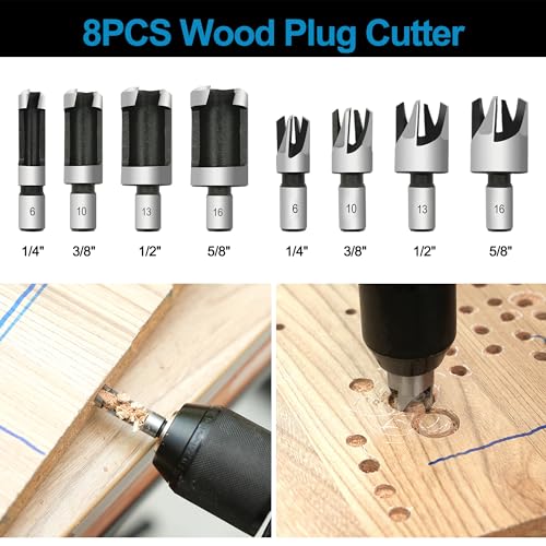 GMTOOLS 28Pcs Woodworking Chamfer Drilling Tools-Countersink Bit, Step Drill Bit Set, Wood Plug Cutter Drill Bit Set (2 Styles), 5-Flute Countersink Drill Bit, Positioning Punch and 1pc Hex Wrench - style: Set 27pcs