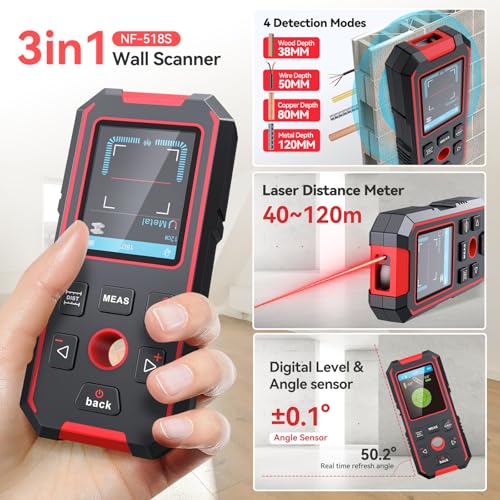 NOYAFA Stud Finder Wall Scanner Rechargeable, Laser Measure 60M/196ft