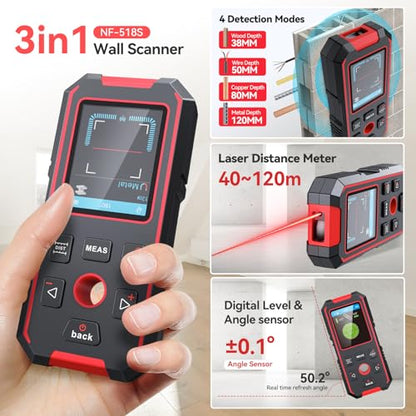 NOYAFA Stud Finder Wall Scanner Rechargeable, Laser Measure 60M/196ft