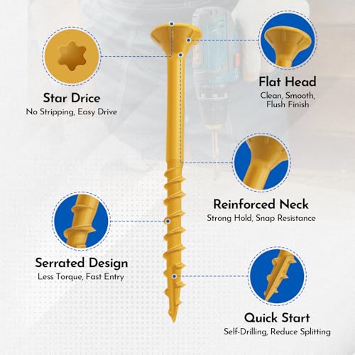 #8 x 2 Deck Screws Wood Screws, Torx Flat-Head Exterior Screws, T25 Star Bit Included(615PCS 5LB Box) - size: #8x2"
