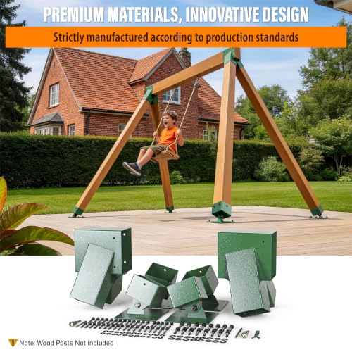 201 Stainless Steel Swing Set Bracket 2pcs A-Frame Brackets 4pcs Adjustable Swing Anchor Leveling Kit Bracket（Green） - color: Green, size: Complete Set(2A-Frame+4Base)