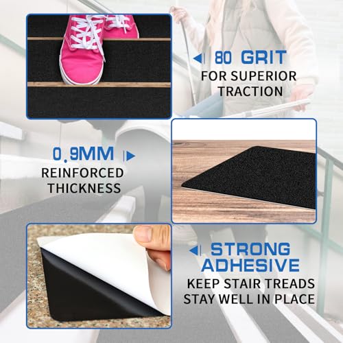 LadyRosian Outdoor Stair Treads Non Slip 10-Pack Black 6" x 30" - Weather Resistant Adhesive Heavy Grip Tape - Waterproof Anti Skid Strips - color: Black, size: 6" x 30"