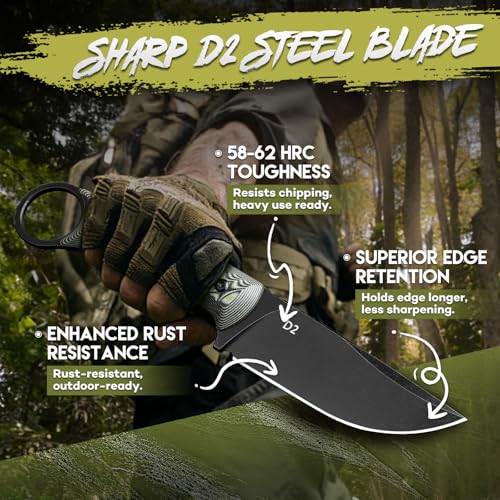 Purple Dragon Fixed Blade Knife with Kydex Sheath -Survival Knife Gray - color: Gray