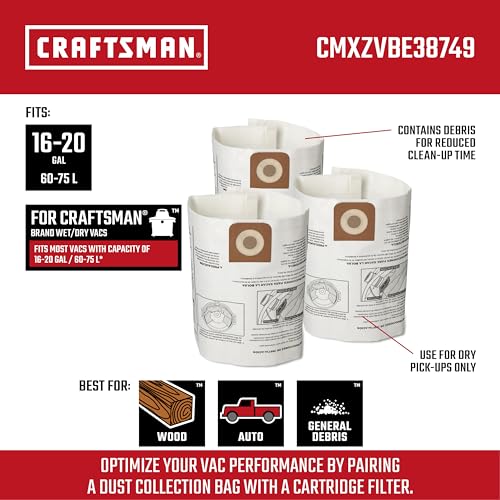 CRAFTSMAN CMXZVBE38749 Genuine 16-20 Gal. Wet Dry Vac Dust Collection Bags - style: 16-20 Gallon General Purpose