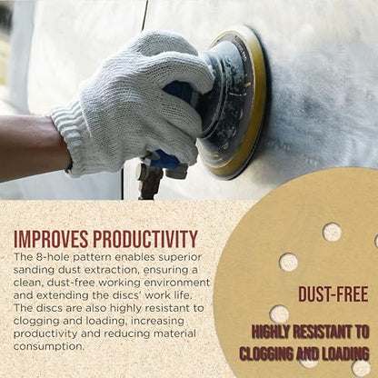 ProductionShop Premium 400 Grit 5" Gold Sanding Discs, 8-Hole Pattern, Box of 100 - Dustless Hook & Loop Backing Sandpaper for DA & Random Orbital Sanders, Sand Auto Paint, Wood Woodworking Furniture - style: 400 Grit