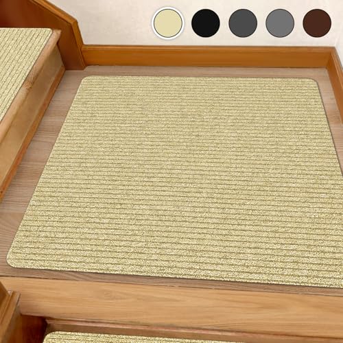 Stair Treads for Wooden Steps Carpet, Non-Slip Stair Runner Indoor Outdoor Stair Tread Mats Covers Pads, 31" x 31"Matching Landing Step Runner for Elders, Kids and Dogs (31" x 31", Beige) - color: Beige, size: 1 Piece (31" x 31")