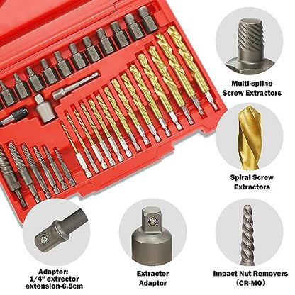 40Pcs Screw Extractor Set Left Hand Drill Bit Set with Hex Adapter - size: 40Pcs