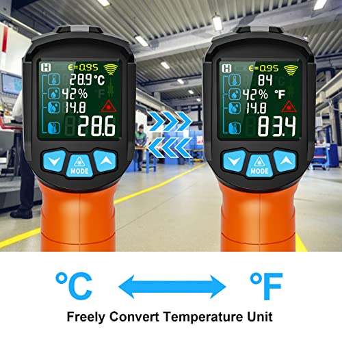 Infrared Thermometer Gun, Non Contact Digital Laser Thermometer Temperature Gun with Color LCD for Cooking, Home Repairs, Humidity Measurement, Adjustable Emissivity -58°F to 1472°F(-50~800°C) - color: Orange -58°F - 1472°F(-50-800℃)