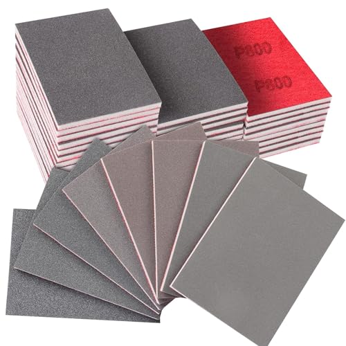 48 Pcs Sanding Sponge 3x4 Inch 120/180/240/320/400/600/800/1000/1200/1500/2000/2500 Grit Sandpaper Assortment, Wet/Dry Sandpaper,Reusable Sanding Blocks for Wood, Metal, Drywall,Polishing