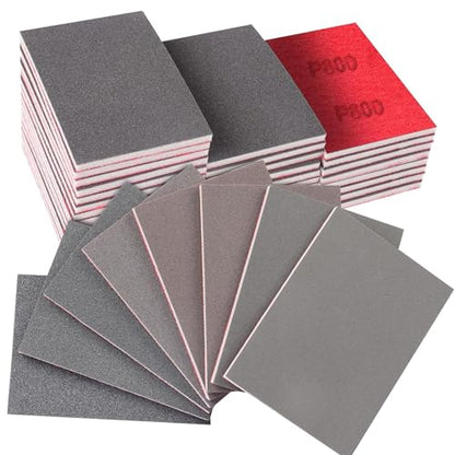 48 Pcs Sanding Sponge 3x4 Inch 120/180/240/320/400/600/800/1000/1200/1500/2000/2500 Grit Sandpaper Assortment, Wet/Dry Sandpaper,Reusable Sanding Blocks for Wood, Metal, Drywall,Polishing