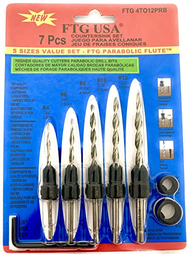 FTG USA #4#6#8#10#12 Round Shank Parabolic Wood Countersink Drill Bit Set - style: #4#6#8#10#12 Straight Shank