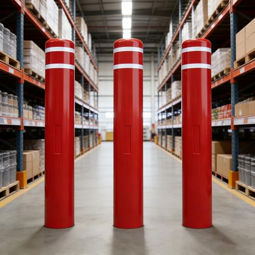 OrangeStar Bollard Cover 6" x 52" Red with 2 Reflective Collars - color: Red, size: 6"x52"