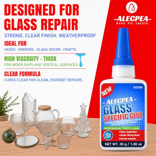 ALECPEA Glass Glue Clear, 30g Thick Super Glue for Glass with 3 Droppers - color: Glass Glue