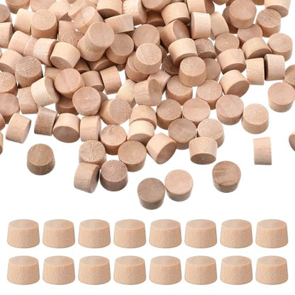 200 Pcs 3/8 Wood Plugs for Screw Holes, Flat Head Wooden Plugs for Holes in Locking Hole Tube Furniture, Wooden Screw Covers