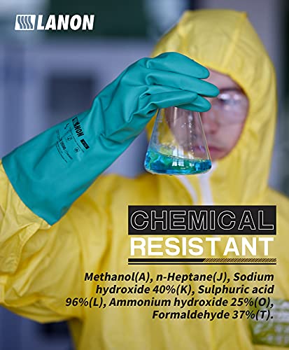 LANON 3 Pairs Nitrile Chemical Resistant Gloves,Flocked Liner,Green,Large - size: Large (Pack of 3)