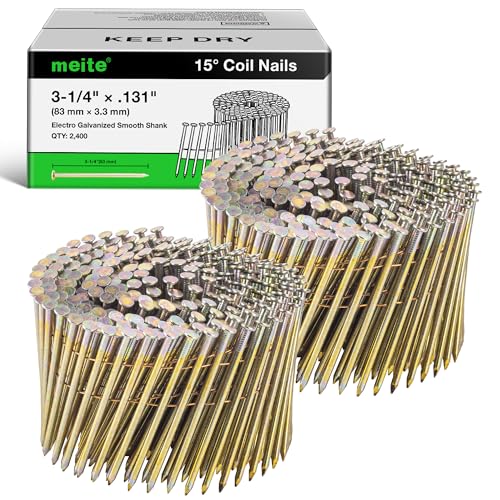 meite Coil Siding Nails 3-1/4 Inch, Galvanized, Smooth Shank, 2,400 Count - size: 3-1/4 inch, style: Smooth Shank