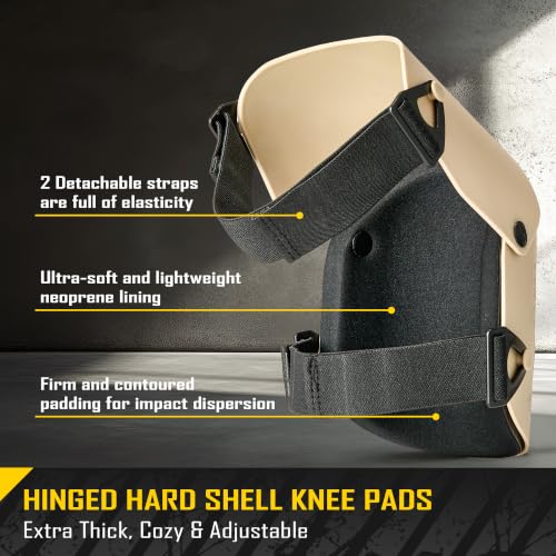 COOLJOB Heavy Duty Knee Pads with Anti-slip Strong Double Straps, Safety Work Knee Pads with Foam Padding for Men Women, Ideal for Gardening Construction Home Improvement, 1 Pair, Black/Beige - color: Beige