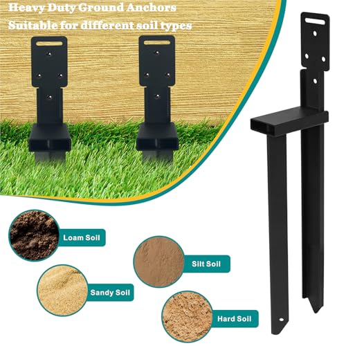 Ertuohg 2/4/8 PCS Ground Anchors, Fence Post Repair Kit Mobile Home Anchors, Stable Twin-Stake Carport Anchors, Heavy Duty Earth Anchor for Swing Set, Shed, Fence, Tent