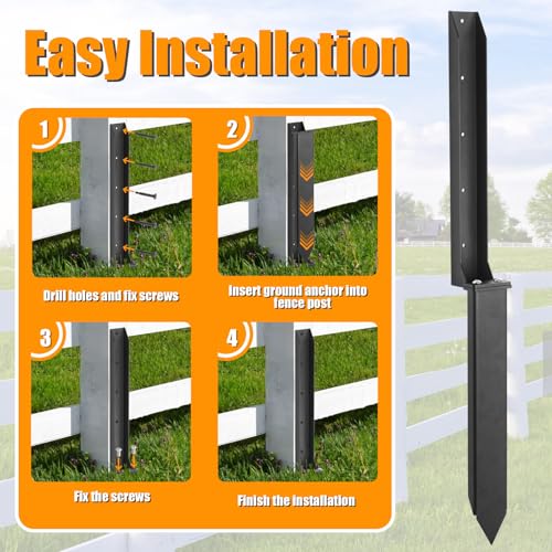 Thickened Fence Post Repair Kit, Steel Fence Post Anchor, Fence Post Repair Stakes for Repairing Tilted Broken Wooden Fence Post(2 Pack,Black)
