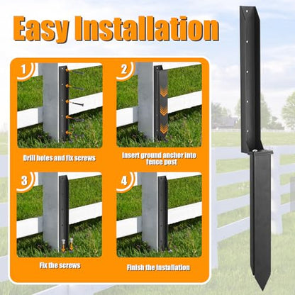 Thickened Fence Post Repair Kit, Steel Fence Post Anchor, Fence Post Repair Stakes for Repairing Tilted Broken Wooden Fence Post(2 Pack,Black)