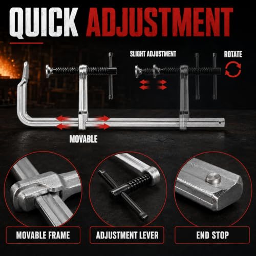 4-Pack Heavy Duty F-Style Welding Clamps, 990 LB Clamping Force - size: 25 x 12 in (4pcs), style: Max Open:12 in （Throat：5-5/8 in）