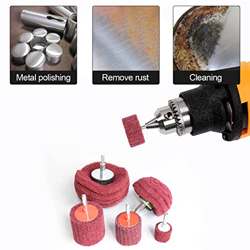 6PCS Non Woven Abrasive Buffing Polishing Wheel Drill Attachment Set,Scouring Pads Power Scrubber Cleaning Kit (red) - style: red